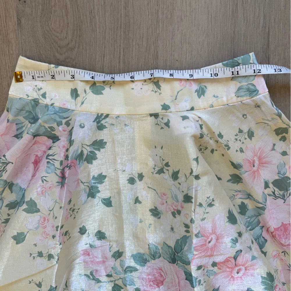 Selkie Paper Doll Fantasy Floral A-Line Skirt in Pale Yellow and Pink Size XS